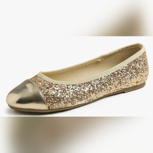 FEVER SOLE Round Toe Gold Glitter Ballet Flat #498